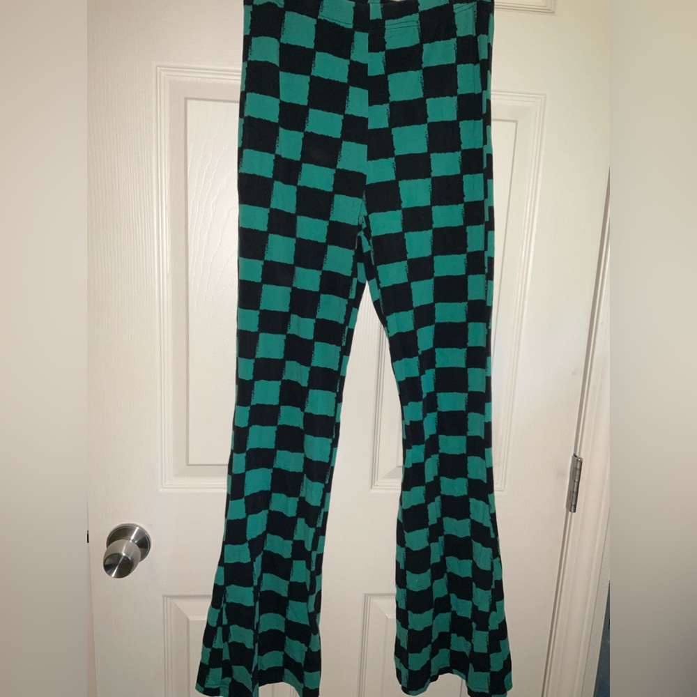 Cotton Green and Black Large Flared Punk Grunge Rave Leggings